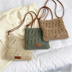 Elena Handbags Straw Woven Crossbody Purse