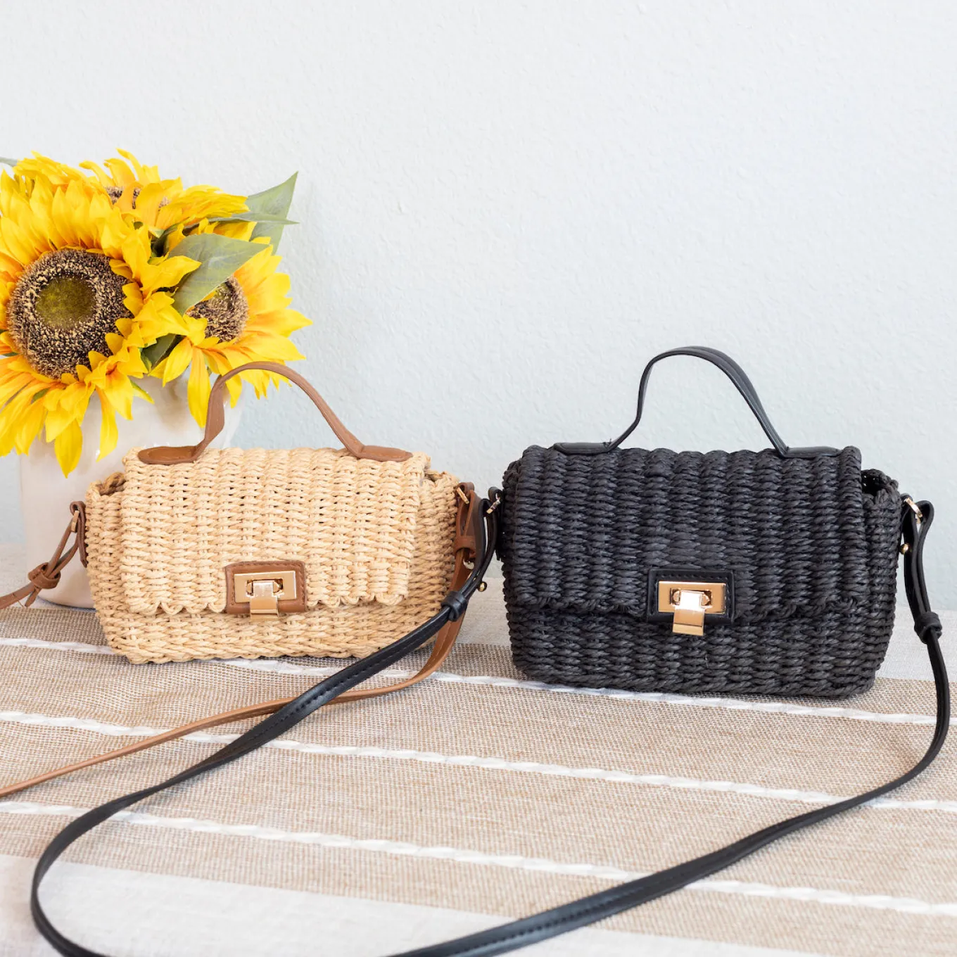 Elena Handbags Straw Woven Mini Flap Bag