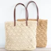 Elena Handbags Straw Woven Summer Fashion Bag with Floral Designs
