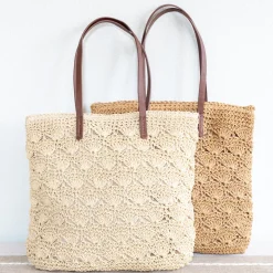 Elena Handbags Straw Woven Summer Fashion Bag with Floral Designs