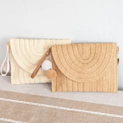 Elena Handbags Straw Woven Shoulder Purse Clutch Handbag