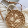 Elena Handbags Straw Woven Round Shoulder Purse