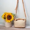 Elena Handbags Straw Woven Purse with Leather Accent