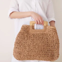 Elena Handbags Straw Woven Top Handle Tote Bag