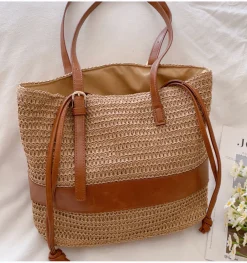 Elena Handbags Straw Woven Tote Shoulder Bag
