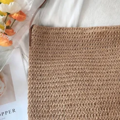 Elena Handbags Straw Woven Retro Shoulder Bag