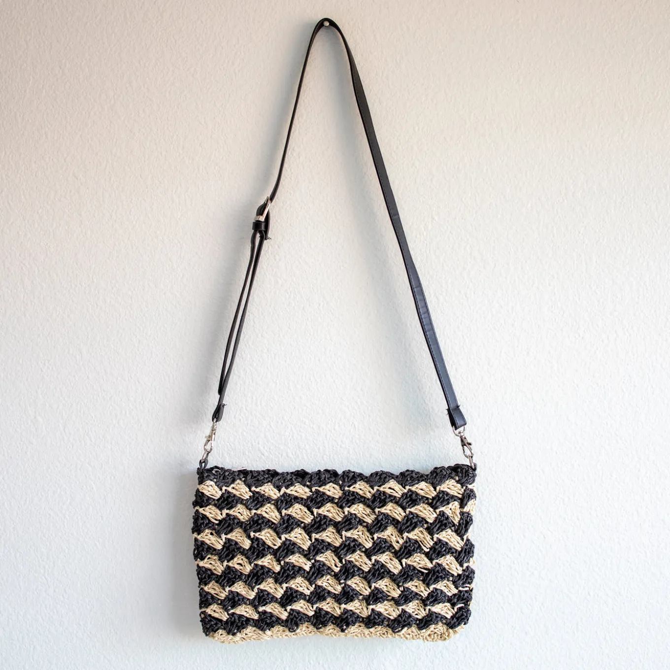 Elena Handbags Straw Woven Striped Crossbody Bag