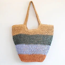 Elena Handbags Straw Woven Summer Color Block Tote