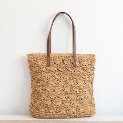 Elena Handbags Straw Woven Summer Fashion Bag with Floral Designs