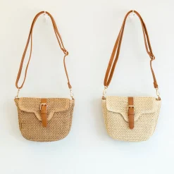 Elena Handbags Straw Woven Crossbody Bag