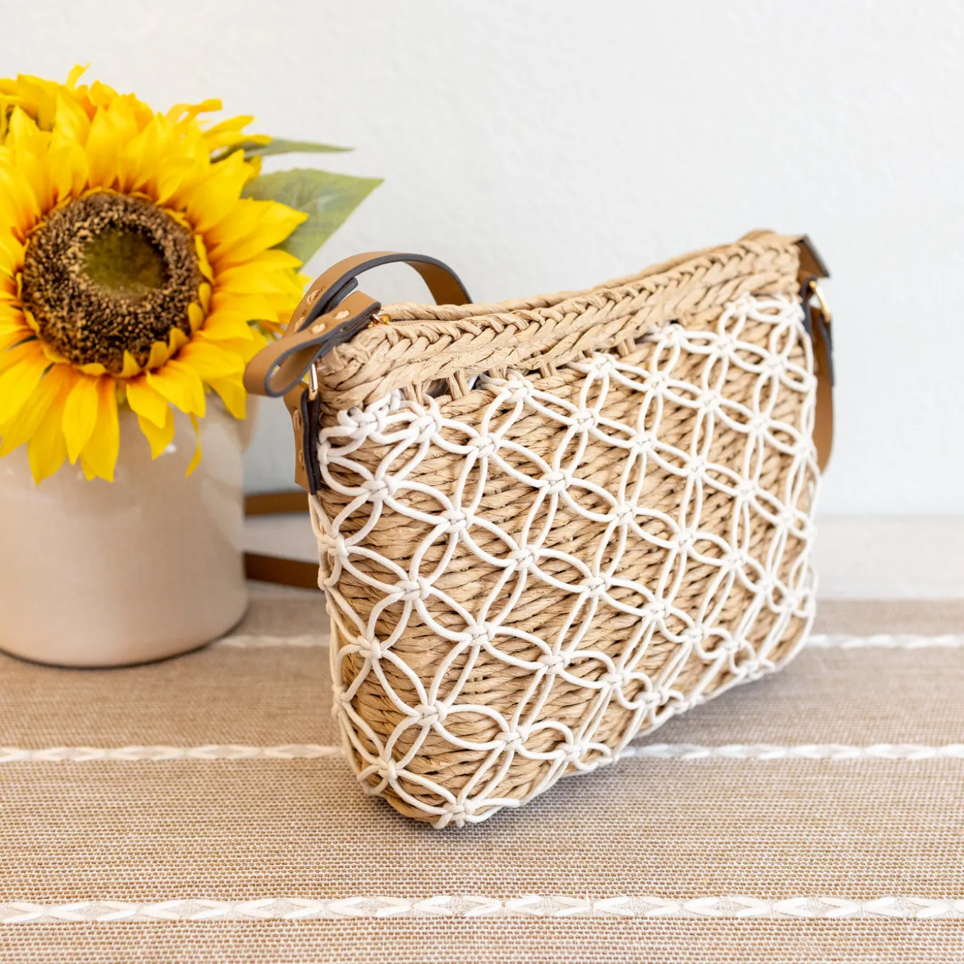 Elena Handbags Straw Woven Crossbody Purse