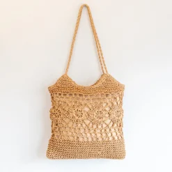 Elena Handbags Straw Woven Summer Fashion Bag with Floral Designs
