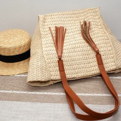 Elena Handbags Straw Woven Tote With Tassle