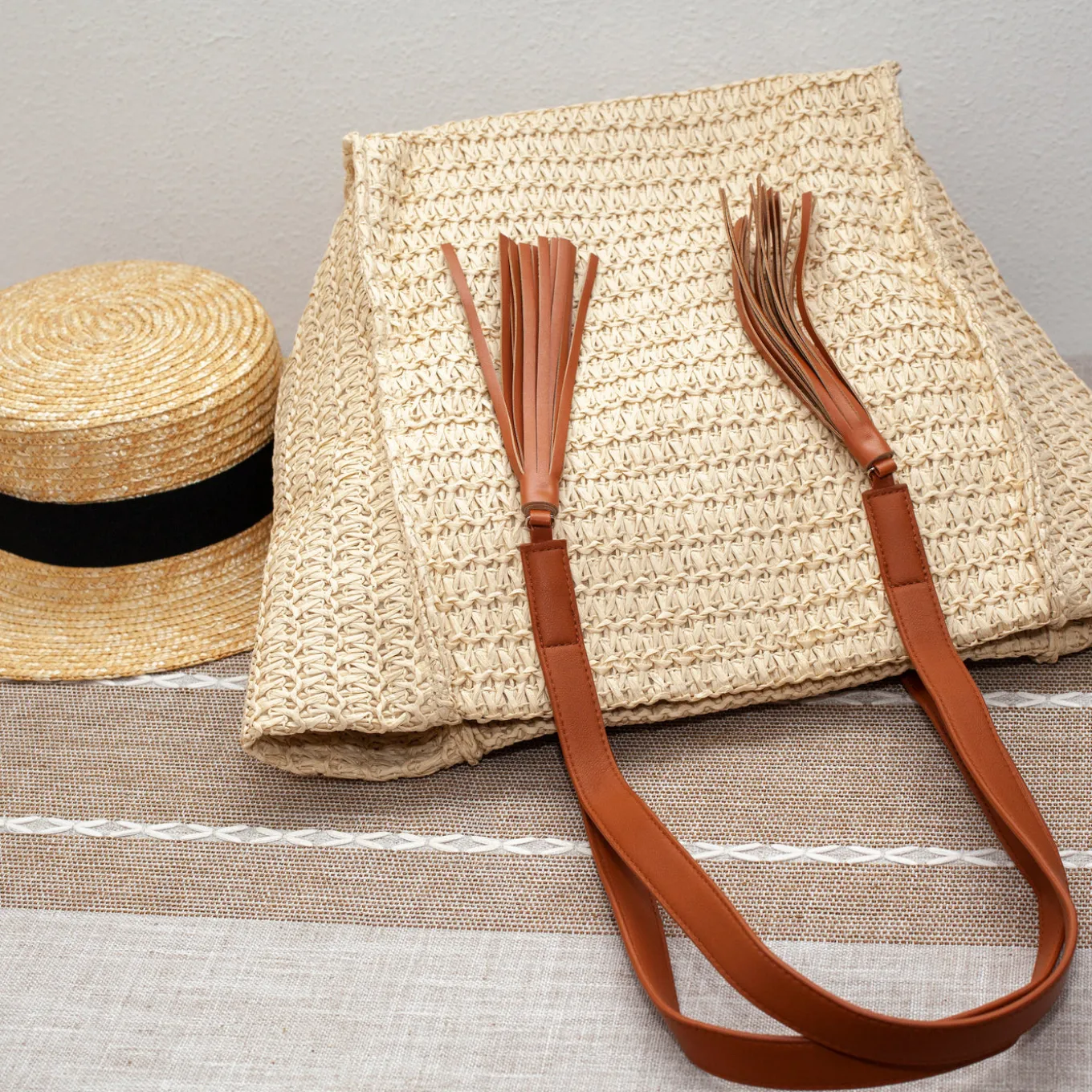 Elena Handbags Straw Woven Tote With Tassle