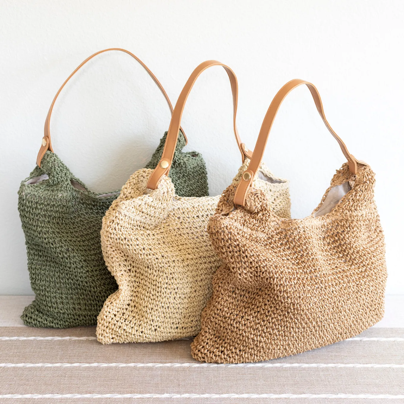 Elena Handbags Straw Woven Tote with Leather Straps