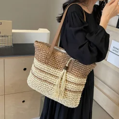 Elena Handbags Straw Woven Summer Beach Tote