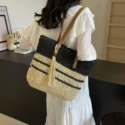 Elena Handbags Straw Woven Summer Beach Tote