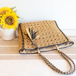 Elena Handbags Straw Woven Shoulder Bag with Tassel