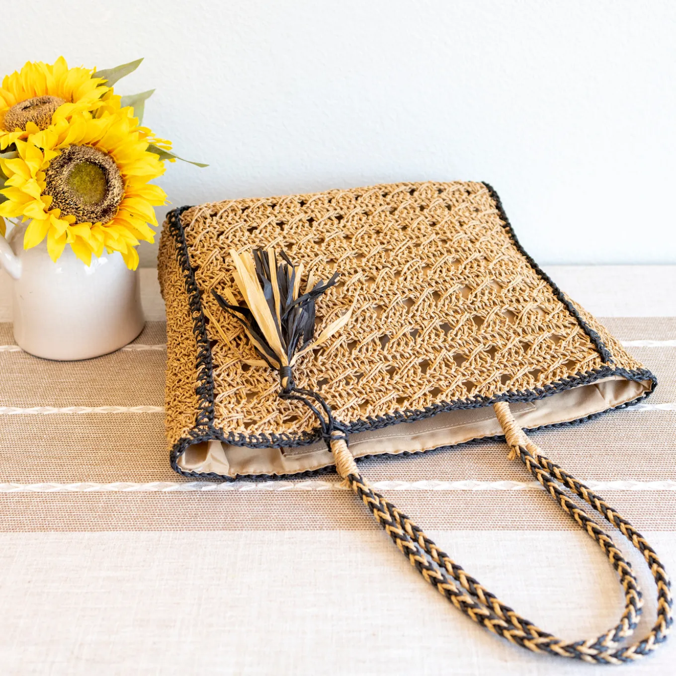Elena Handbags Straw Woven Shoulder Bag with Tassel