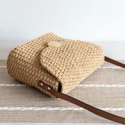 Elena Handbags Straw Woven Messenger Bag with Flap