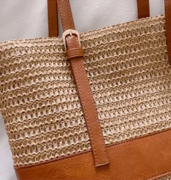 Elena Handbags Straw Woven Tote Shoulder Bag