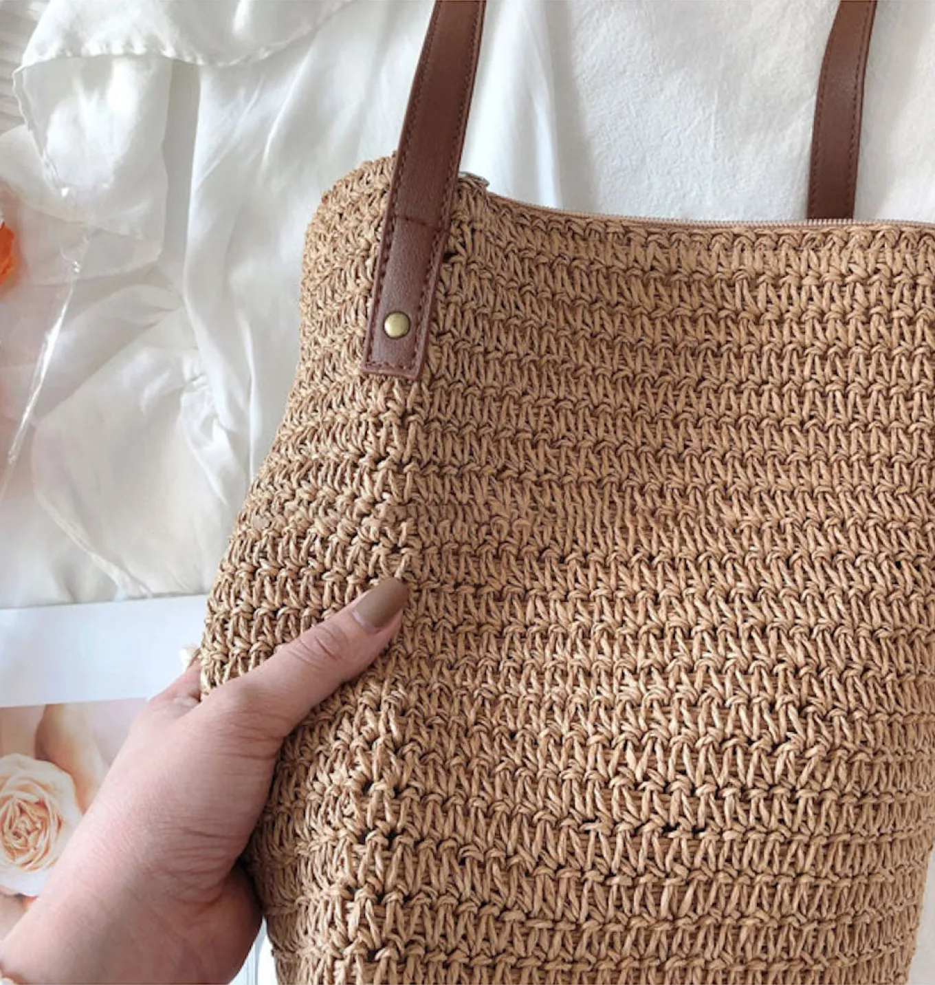 Elena Handbags Straw Woven Retro Shoulder Bag