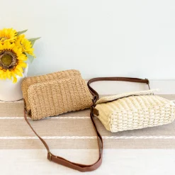 Elena Handbags Straw Woven Messenger Bag with Flap