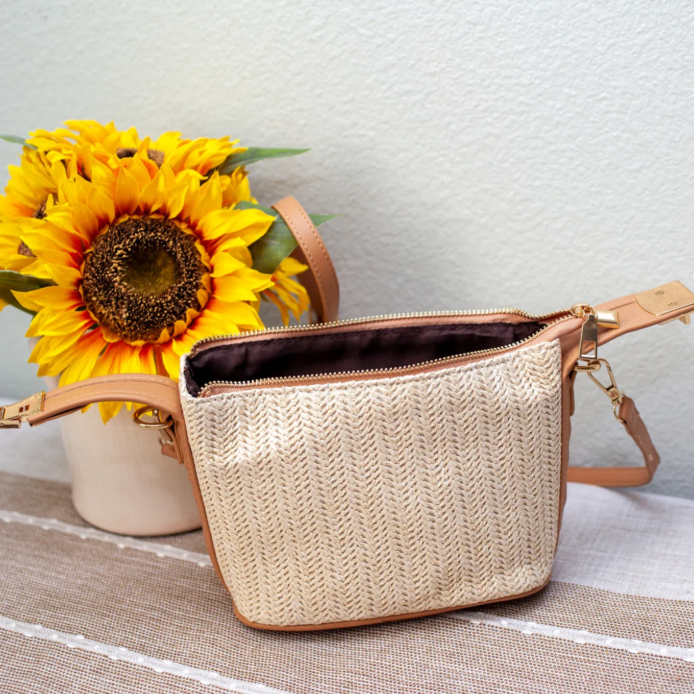 Elena Handbags Straw Woven Purse with Leather Accent