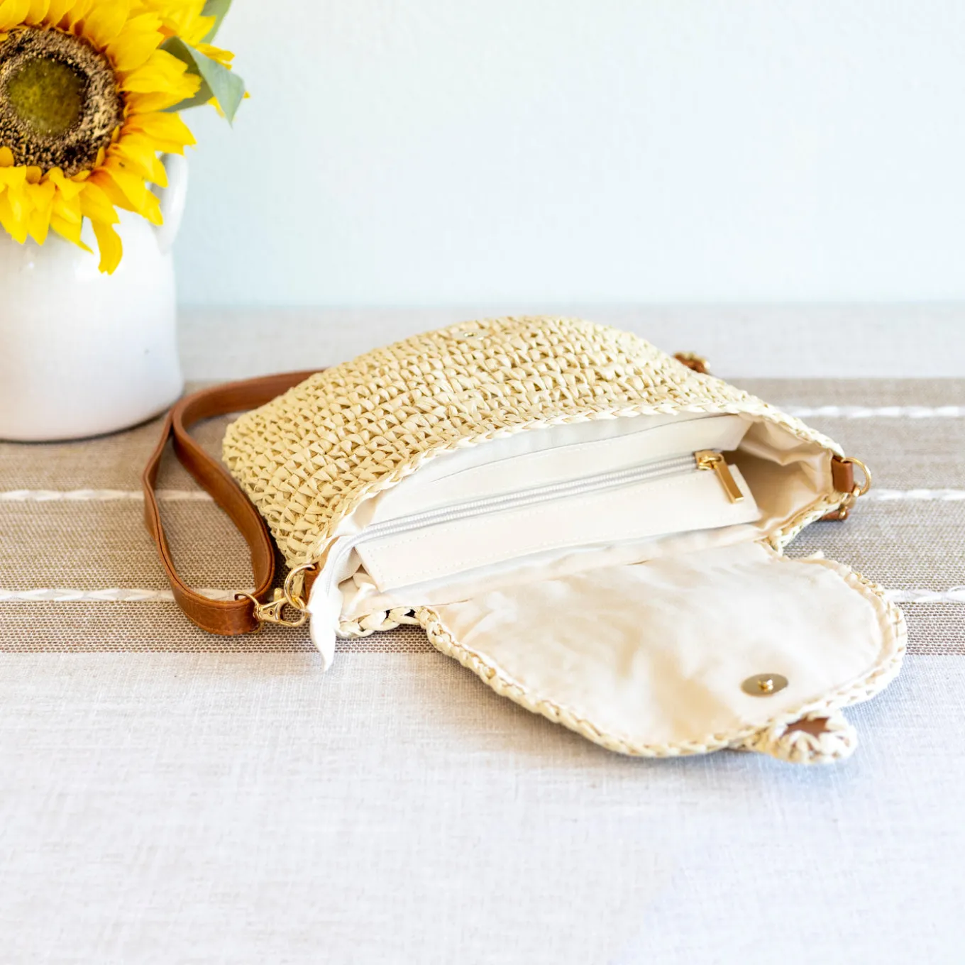 Elena Handbags Straw Woven Crossbody Bag