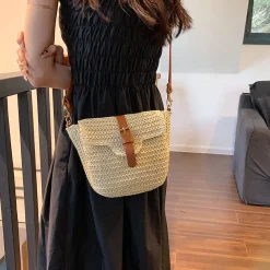 Elena Handbags Straw Woven Crossbody Bag