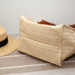 Elena Handbags Straw Woven Tote With Tassle