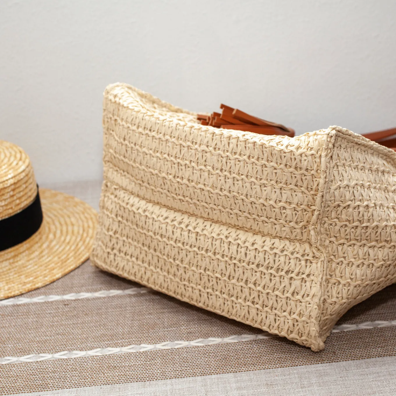 Elena Handbags Straw Woven Tote With Tassle