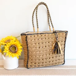 Elena Handbags Straw Woven Shoulder Bag with Tassel
