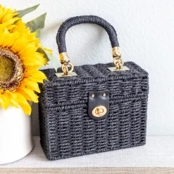 Elena Handbags Straw Woven Box Shoulder Bag