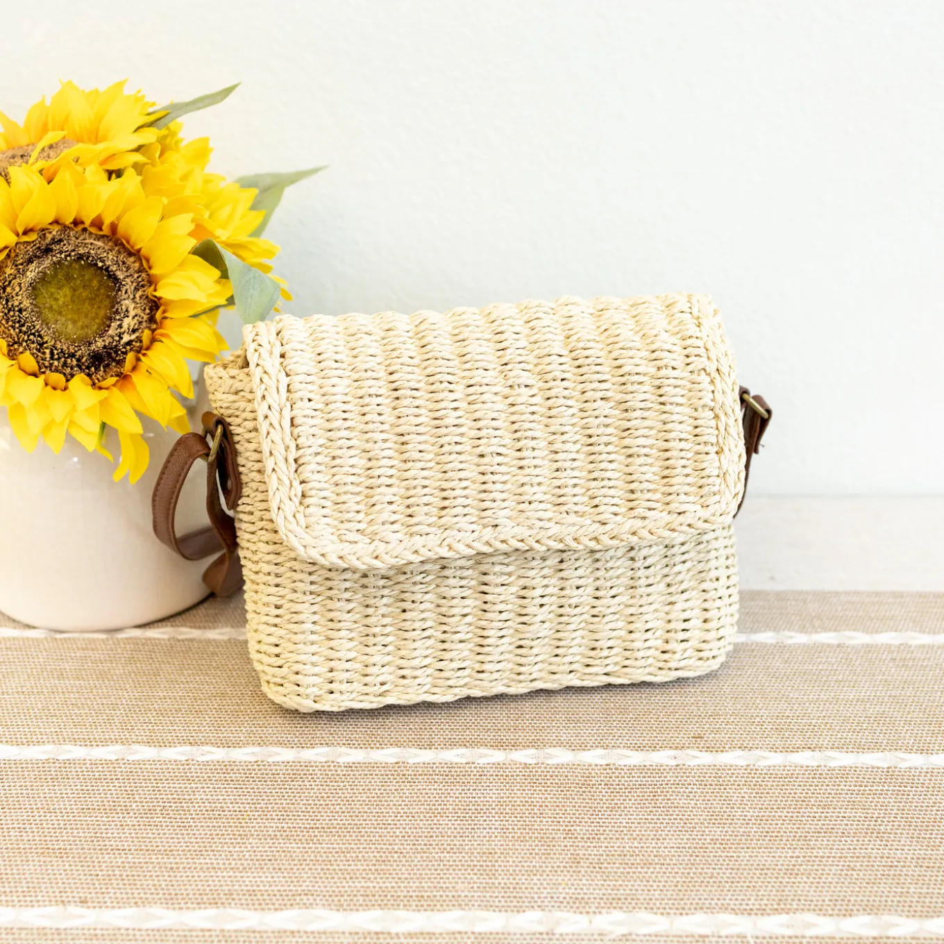 Elena Handbags Straw Woven Messenger Bag with Flap