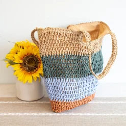 Elena Handbags Straw Woven Summer Color Block Tote