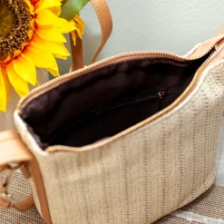 Elena Handbags Straw Woven Purse with Leather Accent
