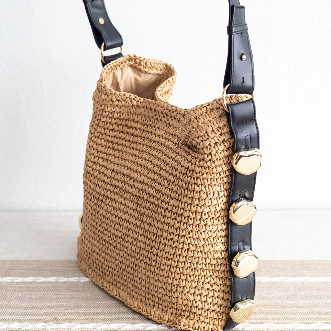 Elena Handbags Straw Woven Tote with Leather Straps