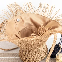 Elena Handbags Straw Woven Hat Shape Tote with Pom Pom