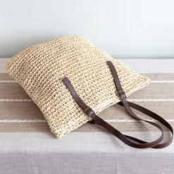 Elena Handbags Straw Woven Tote Bag with Leather Strap