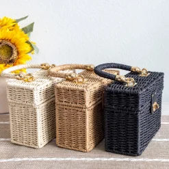 Elena Handbags Straw Woven Box Shoulder Bag
