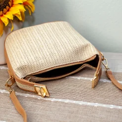 Elena Handbags Straw Woven Purse with Leather Accent