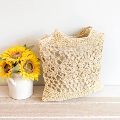 Elena Handbags Straw Woven Summer Fashion Bag with Floral Designs