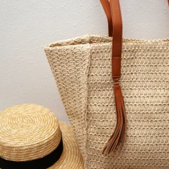 Elena Handbags Straw Woven Tote With Tassle
