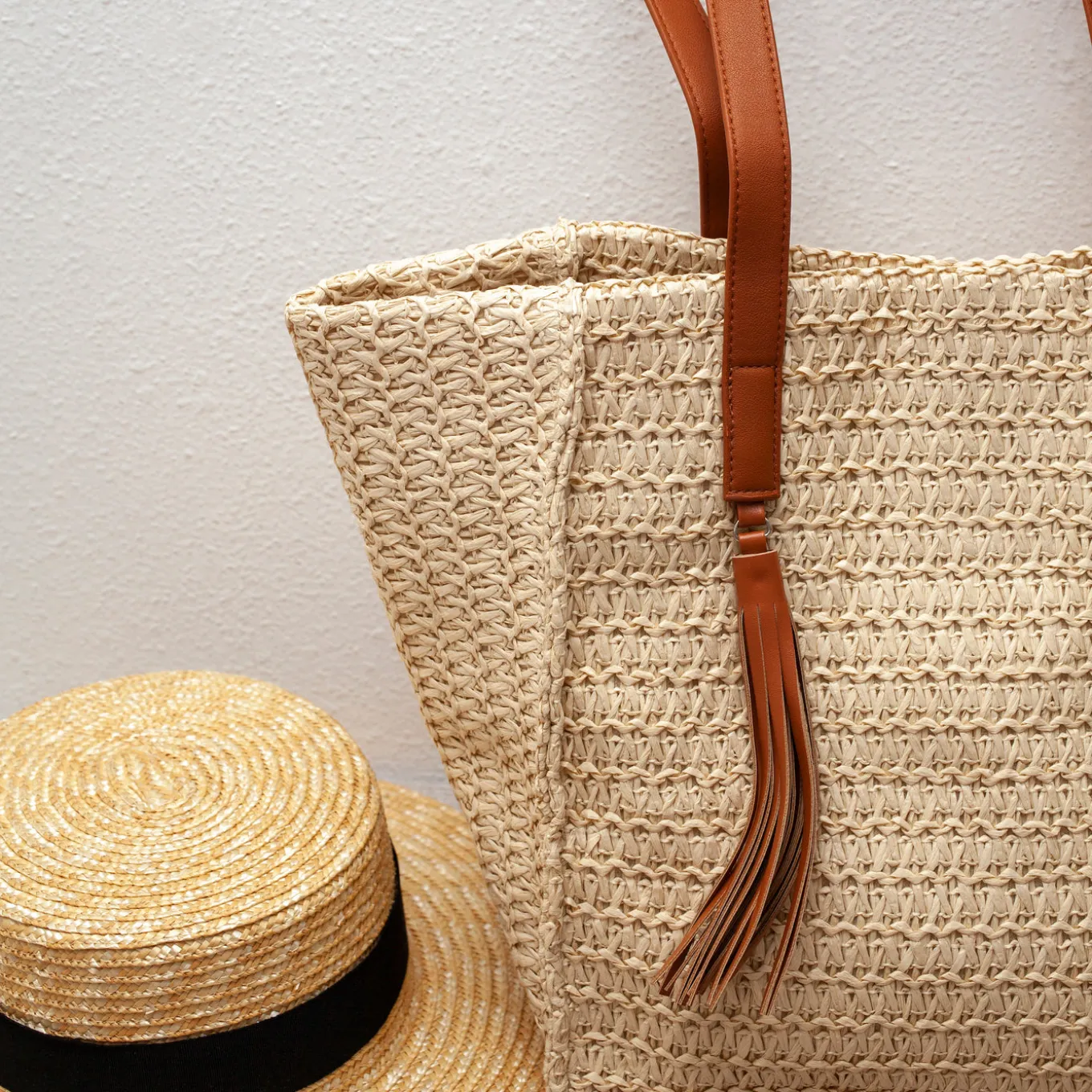 Elena Handbags Straw Woven Tote With Tassle