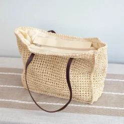 Elena Handbags Straw Woven Square Tote