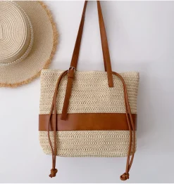 Elena Handbags Straw Woven Tote Shoulder Bag