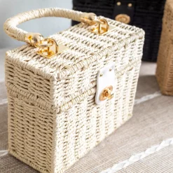 Elena Handbags Straw Woven Box Shoulder Bag