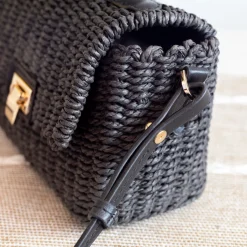 Elena Handbags Straw Woven Mini Flap Bag