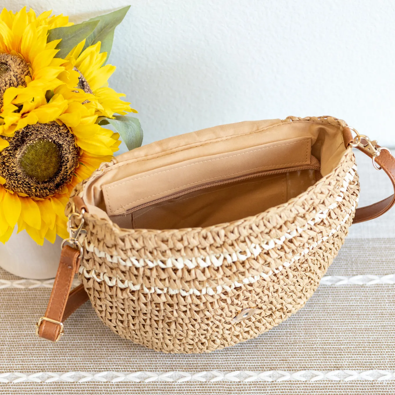 Elena Handbags Straw Woven Crossbody Bag